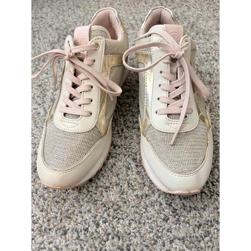 Michael Kors Allie Trainer Sneakers, Glitter Mesh, Pink Silver, Size 8.5